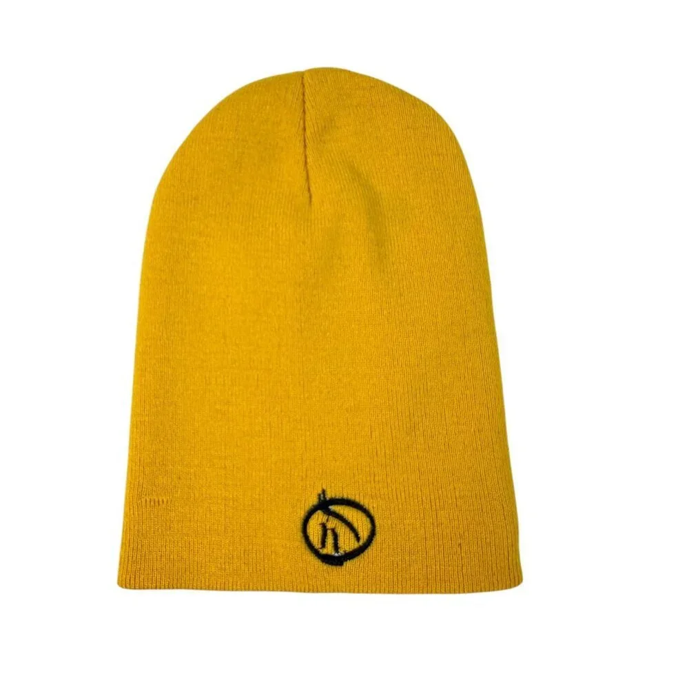 Yellow Knit Beanie with Smiley Face Embroidery – Unisex Adult